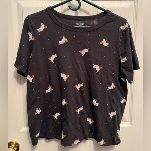 Old Navy Halloween AOP Ghost Print Tee - Dark Gray, White & Orange | Size Medium